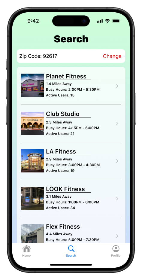 Search gym page